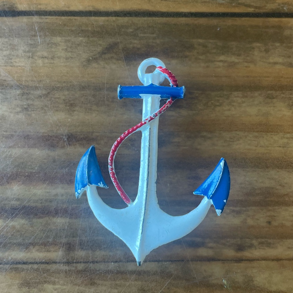 Vintage Enamel Anchor Nautical Brooch Pin